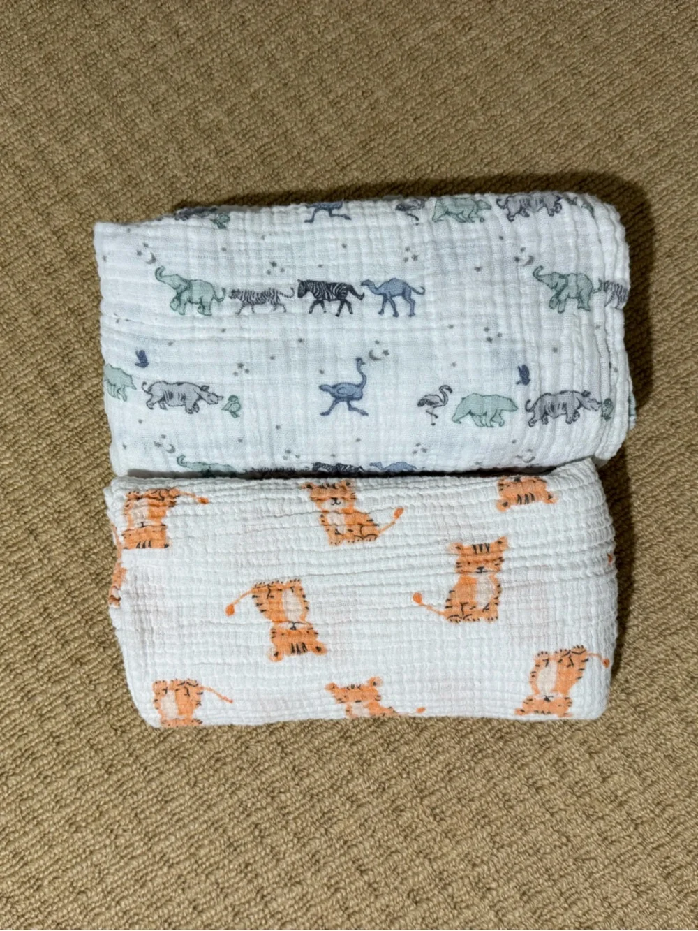 aden + anais Muslin Bib Set with Orange Tigers and Sage Animals